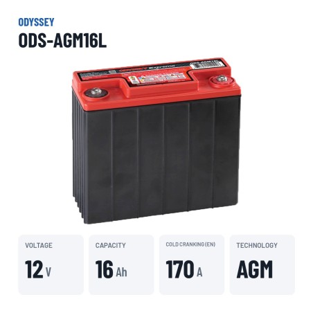 Batterie moto Odyssey ODS-AGM16L 16Ah 170A AGM – caractéristiques clés