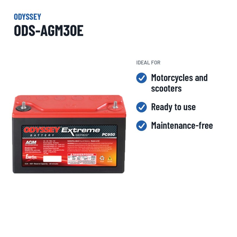 Batería de moto Odyssey ODS-AGM30E 34Ah 400A AGM – usos recomendados