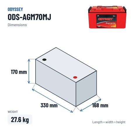 Batteria moto Odyssey ODS-AGM70MJ 68Ah 810A AGM – dimensioni 330 × 168 × 170 mm