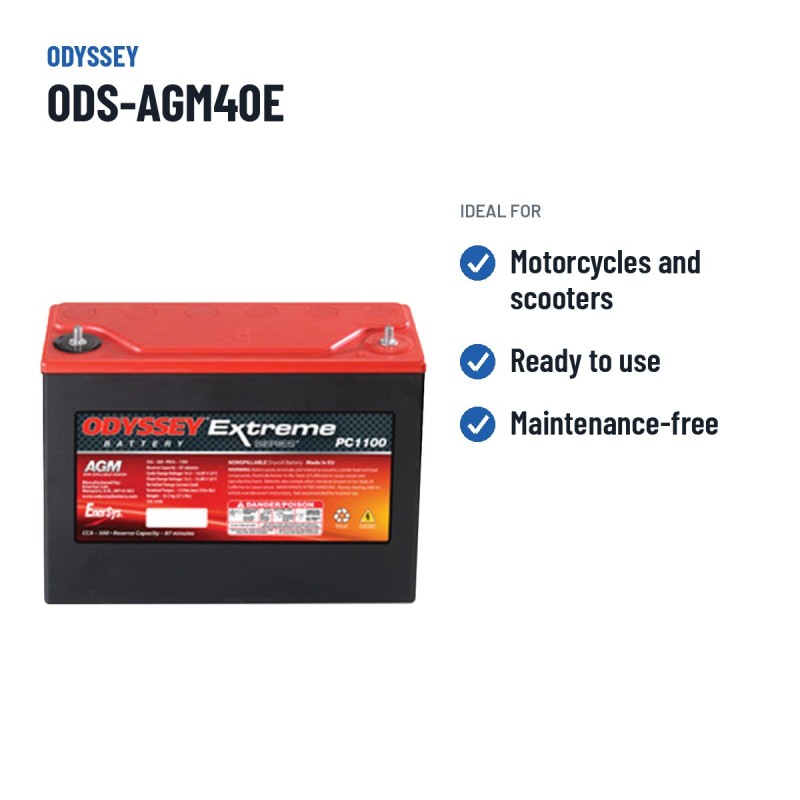 Batteria moto Odyssey ODS-AGM40E 45Ah 500A AGM | baterias.com