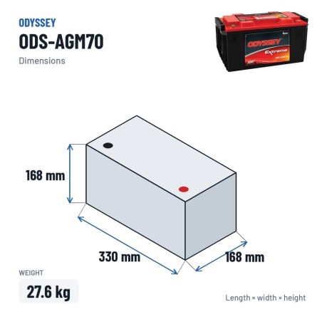 Batería de moto Odyssey ODS-AGM70 68Ah 810A AGM – medidas 330 × 168 × 168 mm