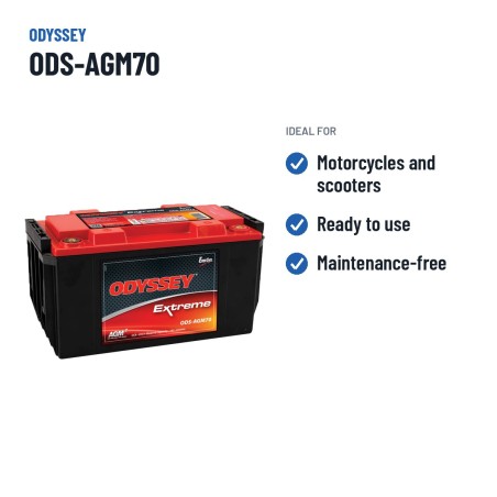 Batería de moto Odyssey ODS-AGM70 68Ah 810A AGM – usos recomendados