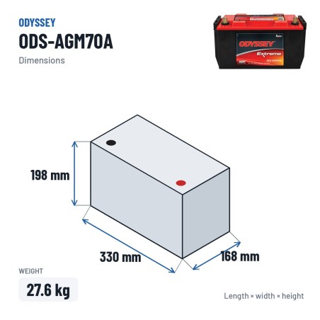 Batteria moto Odyssey ODS-AGM70A 68Ah 810A AGM – dimensioni 330 × 168 × 198 mm