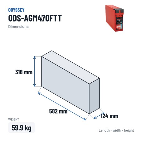 Motorcycle battery Odyssey ODS-AGM470FTT 214Ah 1300A AGM – dimensions 582 × 124 × 318 mm