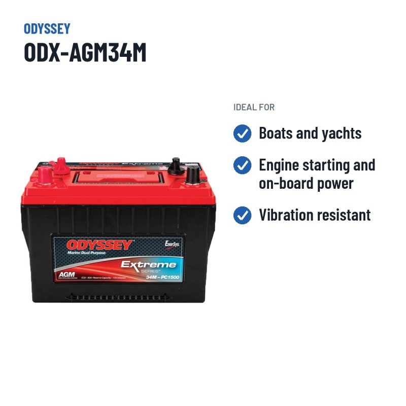 Marine battery Odyssey ODX-AGM34M 65Ah 880A AGM – recommended uses