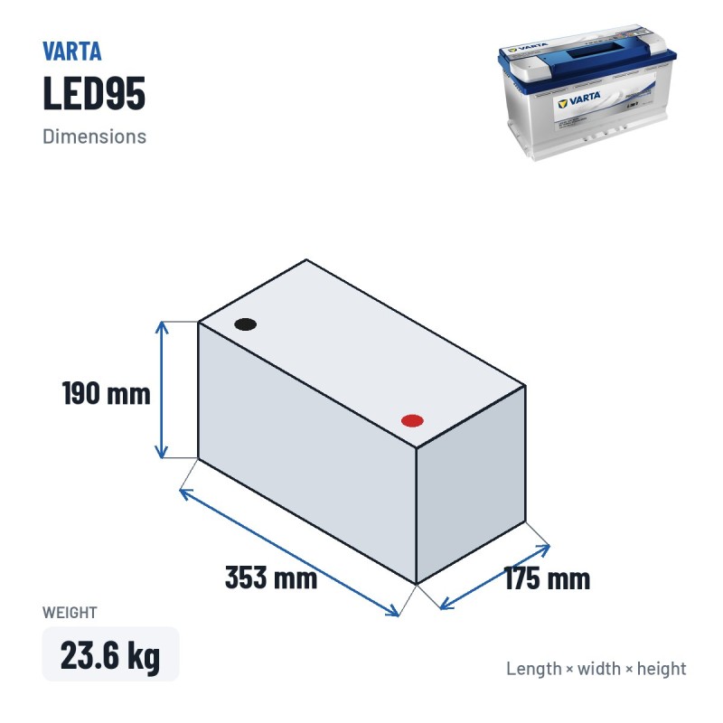 Bootsbatterie Varta LED95 12V 95Ah EFB – Abmessungen 353 × 175 × 190 mm