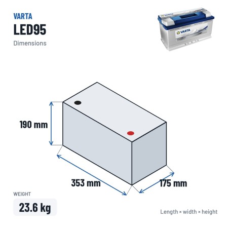 Bootsbatterie Varta LED95 12V 95Ah EFB – Abmessungen 353 × 175 × 190 mm