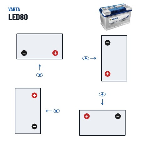 Batterie marine Varta LED80 12V 80Ah EFB – polarité (schéma 0, + à droite)