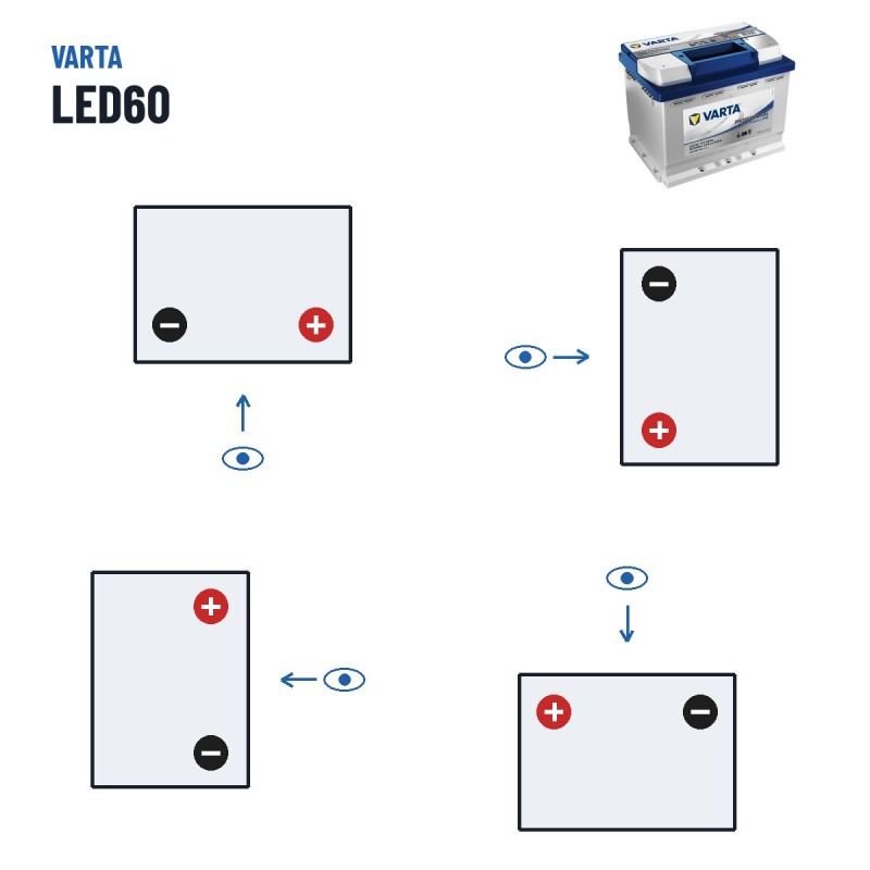Batteria nautica Varta LED60 12V 60Ah EFB – polarità (schema 0, + a destra)