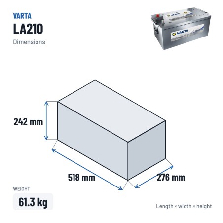 Marine battery Varta LA210 12V 210Ah AGM – dimensions 518 × 276 × 242 mm