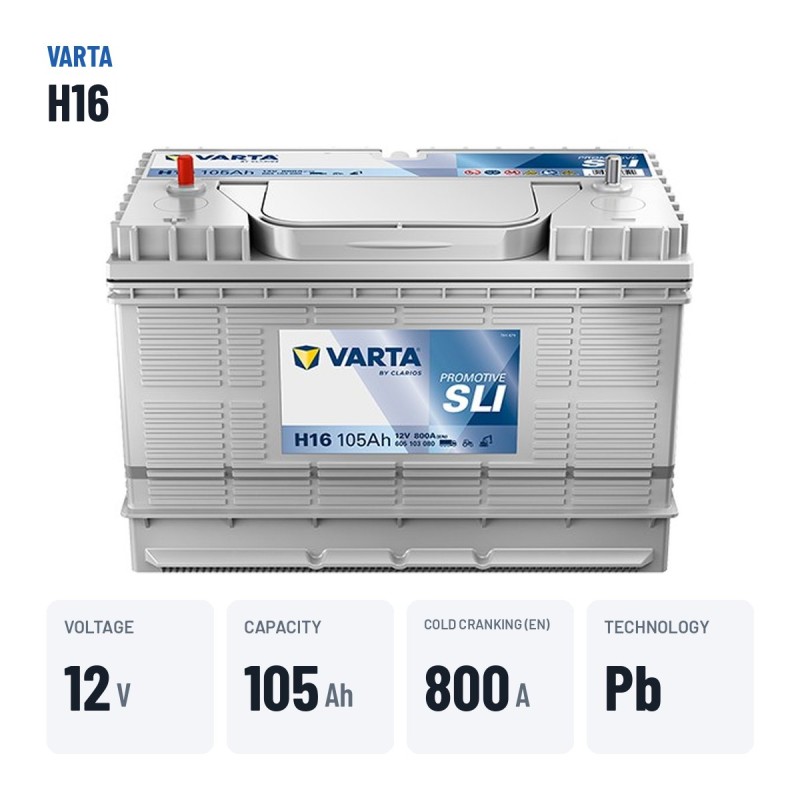 Batteria camion Varta H16 12V 105Ah 800A – dati principali