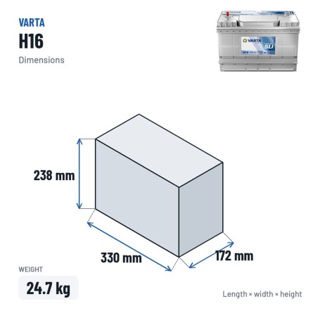Batteria camion Varta H16 12V 105Ah 800A – dimensioni 330 × 172 × 238 mm