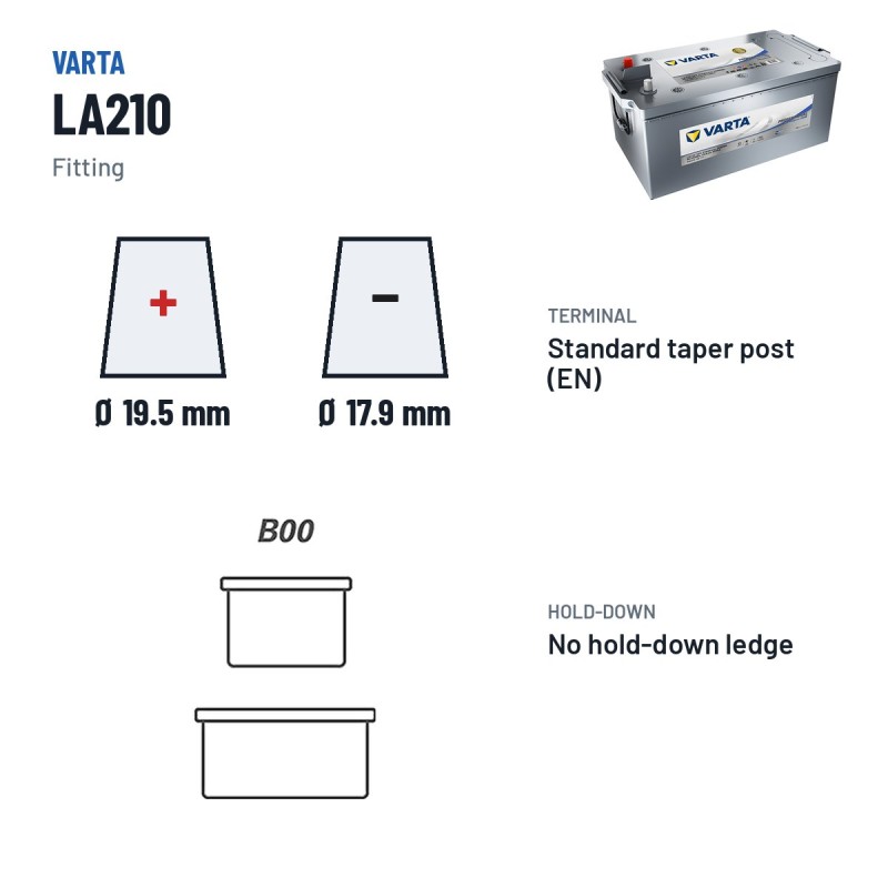 Marine battery Varta LA210 12V 210Ah AGM – terminal and hold-down
