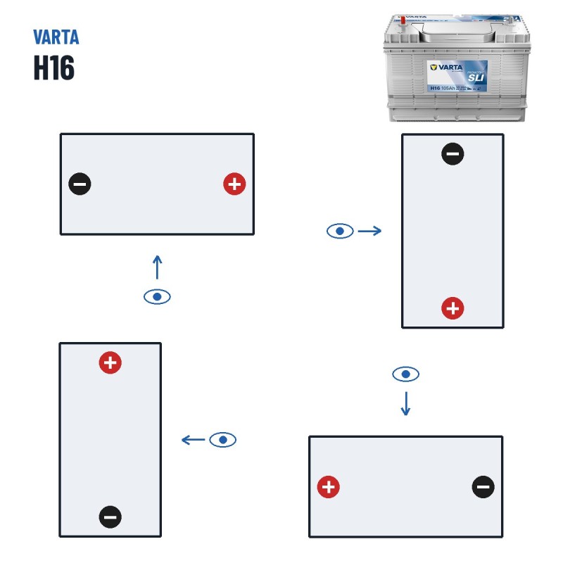 Truck battery Varta H16 12V 105Ah 800A – polarity (layout 9)