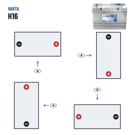 Batteria camion Varta H16 12V 105Ah 800A – polarità (schema 9)