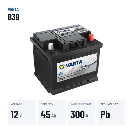 Bateria de camião Varta B39 12V 45Ah 300A – dados principais