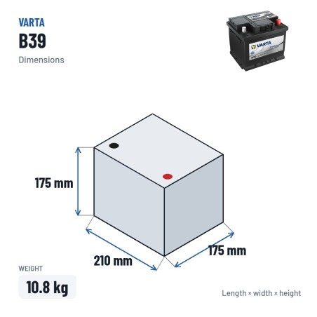 Bateria de camião Varta B39 12V 45Ah 300A – medidas 210 × 175 × 175 mm