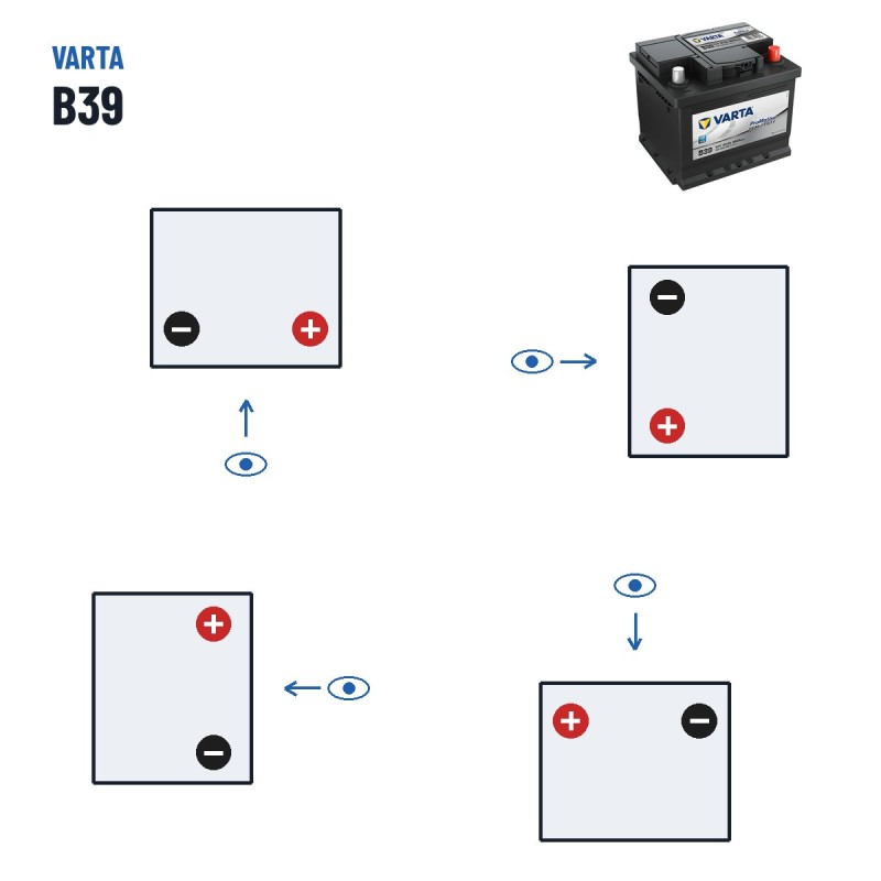 Truck battery Varta B39 12V 45Ah 300A – polarity (layout 0, + right)