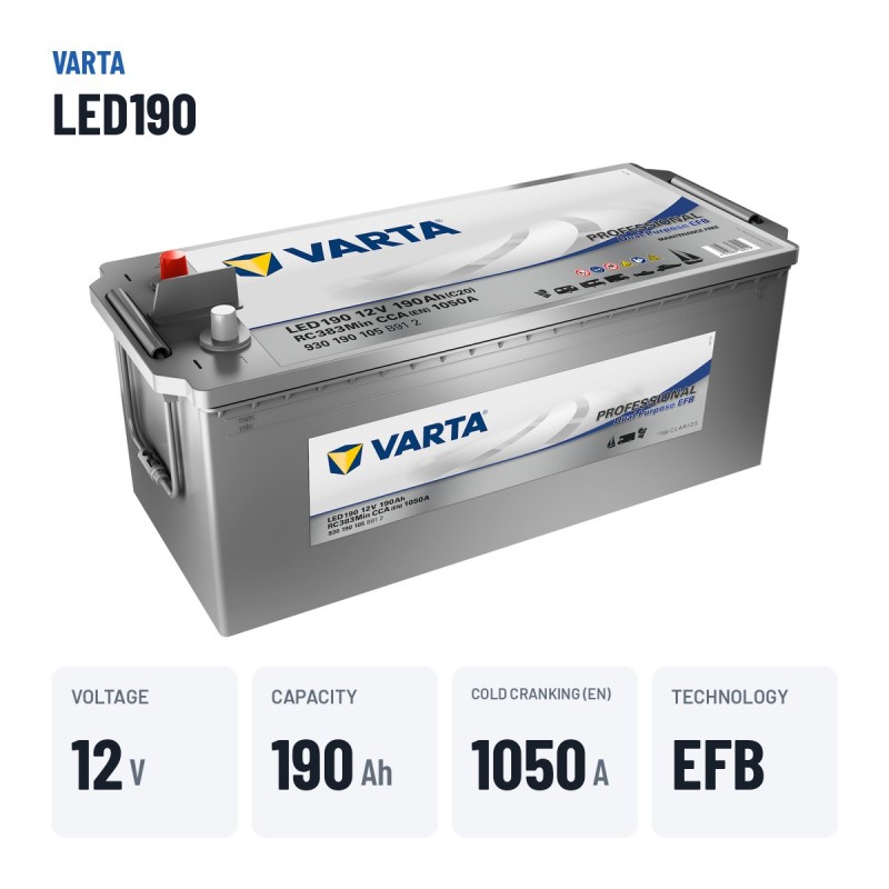 Marine battery Varta LED190 12V 190Ah EFB – key specs