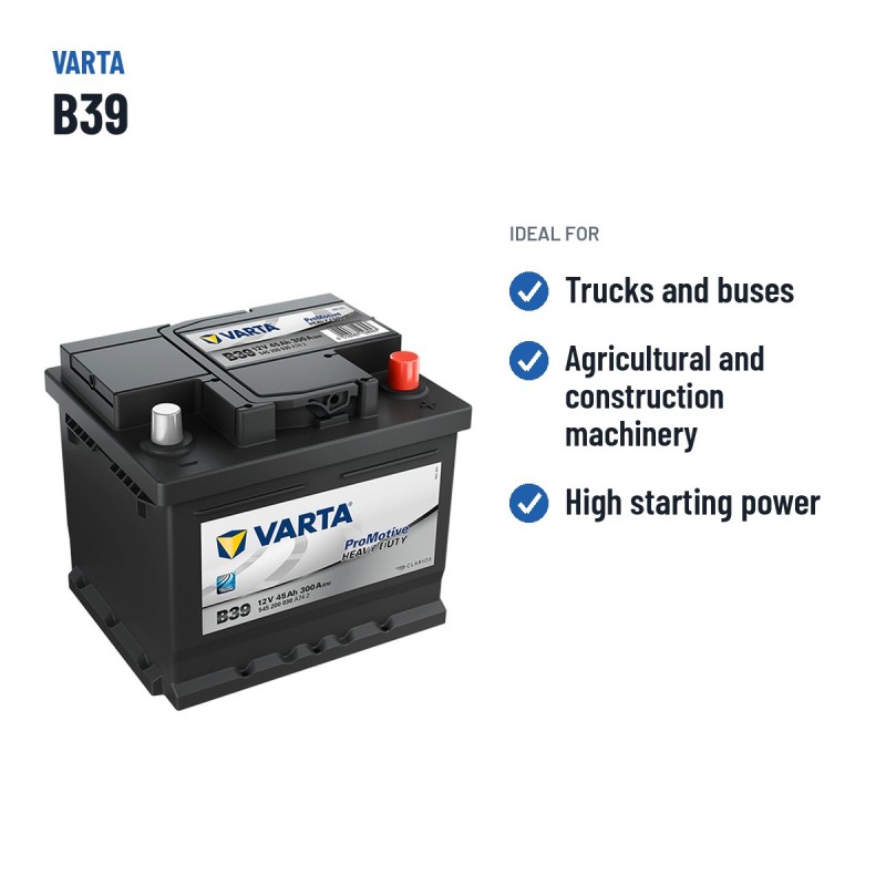 Truck battery Varta B39 12V 45Ah 300A – recommended uses