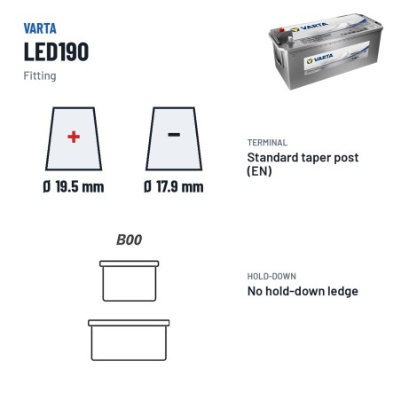 Bootsbatterie Varta LED190 12V 190Ah EFB – Pole und Befestigung