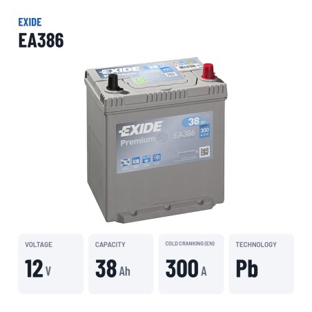 Batterie voiture Exide EA386 12V 38Ah 300A – caractéristiques clés
