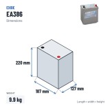 Batterie voiture Exide EA386 12V 38Ah 300A – dimensions 187 × 127 × 220 mm