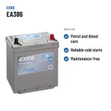 Batterie voiture Exide EA386 12V 38Ah 300A – utilisations recommandées