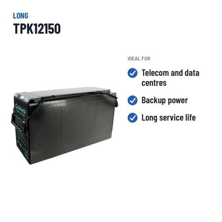 Batería para telecomunicaciones Long TPK12150 12V 150Ah AGM – usos recomendados