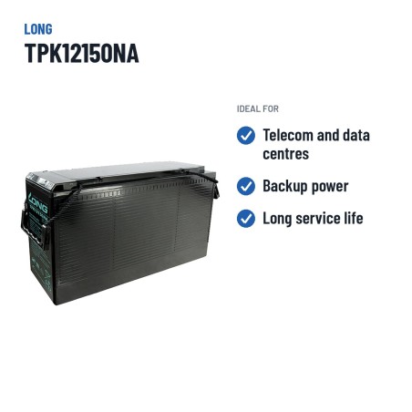 Batterie télécom Long TPK12150NA 12V 150Ah AGM – utilisations recommandées