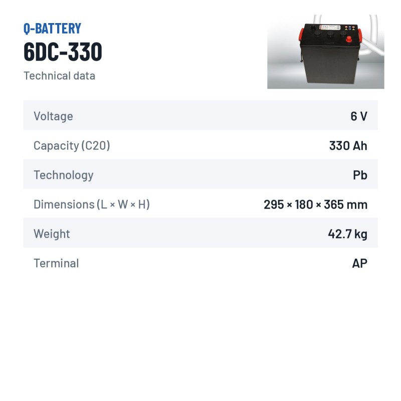 Bateria de tração Q-battery 6DC-330 6V 330Ah – ficha técnica