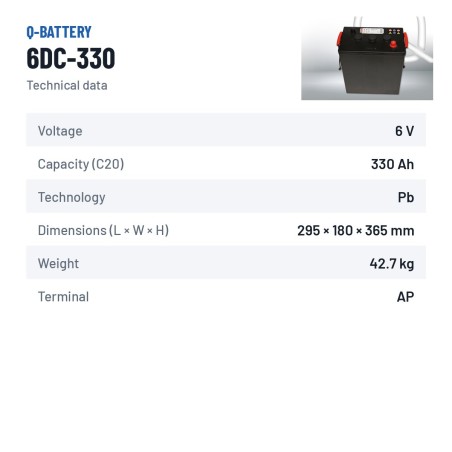 Traktionsbatterie Q-battery 6DC-330 6V 330Ah – technische Daten