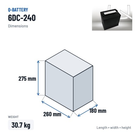 Batteria a trazione Q-battery 6DC-240 6V 240Ah – dimensioni 260 × 180 × 275 mm