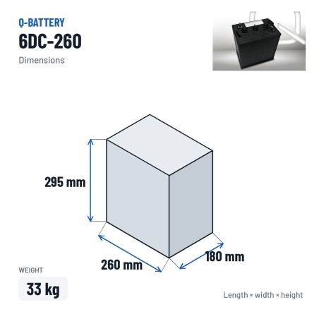 Batterie de traction Q-battery 6DC-260 6V 260Ah – dimensions 260 × 180 × 295 mm