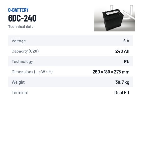 Batteria a trazione Q-battery 6DC-240 6V 240Ah – scheda tecnica