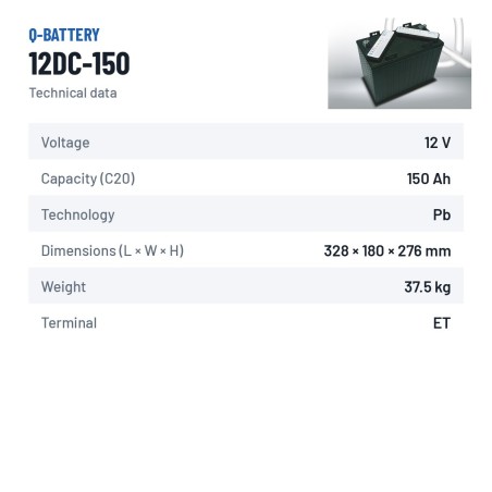 Caravan battery Q-battery 12DC-150 12V 150Ah | baterias.com