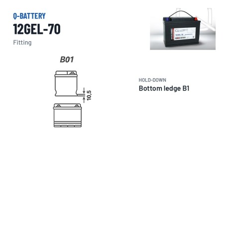 Batterie de traction Q-battery 12GEL-70 12V 70Ah GEL – bornes et fixation