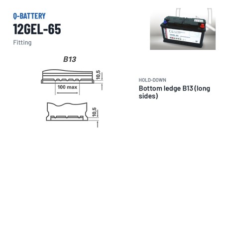 Traction battery Q-battery 12GEL-65 12V 65Ah GEL – terminal and hold-down