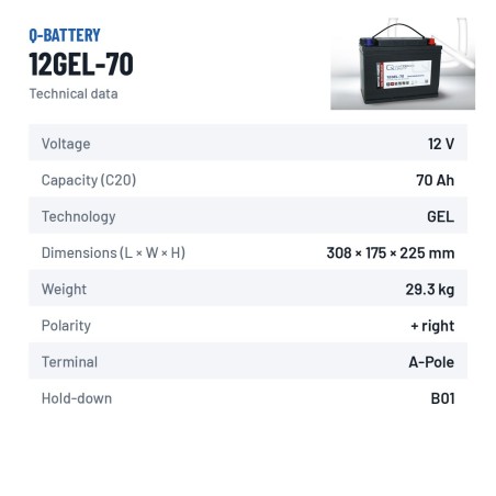 Batterie de traction Q-battery 12GEL-70 12V 70Ah GEL – fiche technique