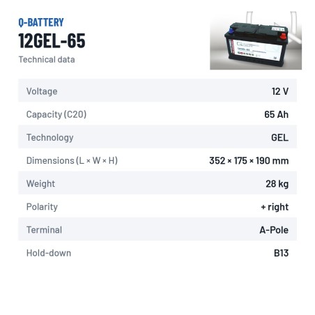 Traction battery Q-battery 12GEL-65 12V 65Ah GEL – technical data
