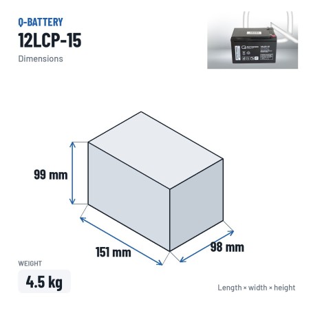 Wheelchair battery Q-battery 12LCP-15 12V 15Ah AGM | baterias.com