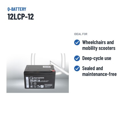 Wheelchair battery Q-battery 12LCP-12 12V 13Ah AGM | baterias.com