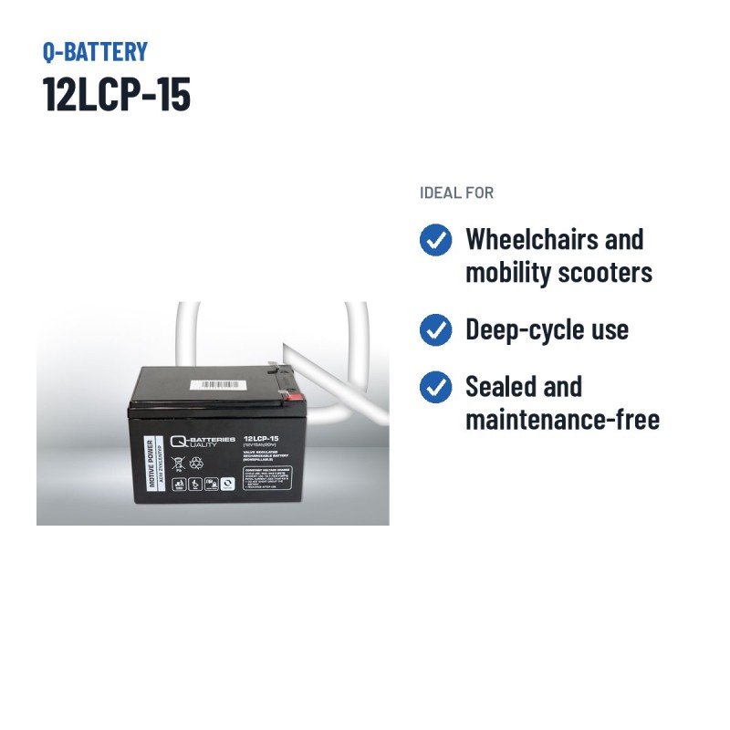 Rollstuhlbatterie Q-battery 12LCP-15 12V 15Ah AGM | baterias.com