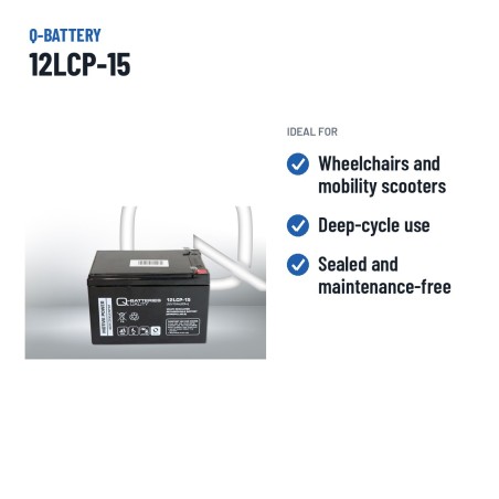 Wheelchair battery Q-battery 12LCP-15 12V 15Ah AGM | baterias.com