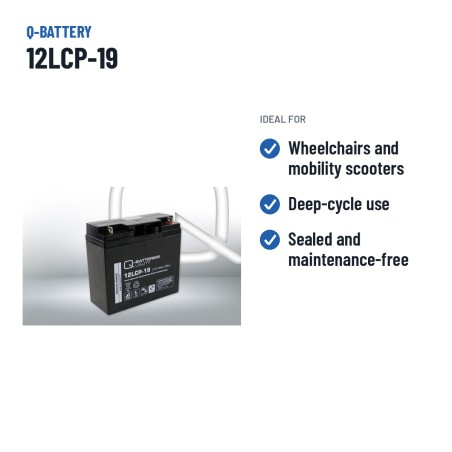 Batterie fauteuil roulant Q-battery 12LCP-19 12V 19Ah AGM – utilisations recommandées