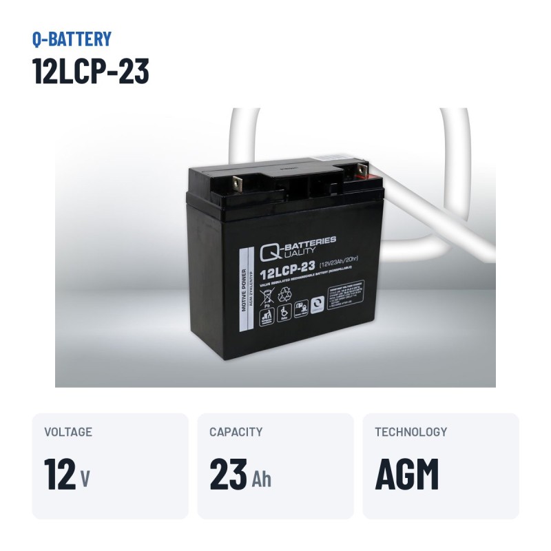 Wheelchair battery Q-battery 12LCP-23 12V 23Ah AGM – key specs