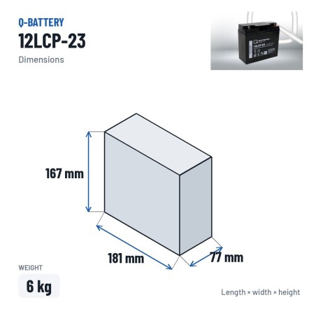 Batería de silla de ruedas Q-battery 12LCP-23 12V 23Ah AGM – medidas 181 × 77 × 167 mm