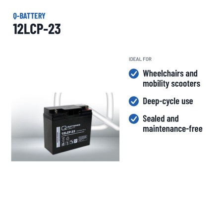 Batería de silla de ruedas Q-battery 12LCP-23 12V 23Ah AGM – usos recomendados