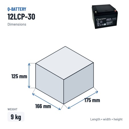 Batería de silla de ruedas Q-battery 12LCP-30 12V 30Ah AGM – medidas 166 × 175 × 125 mm