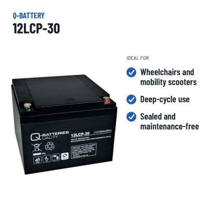 Batería de silla de ruedas Q-battery 12LCP-30 12V 30Ah AGM – usos recomendados